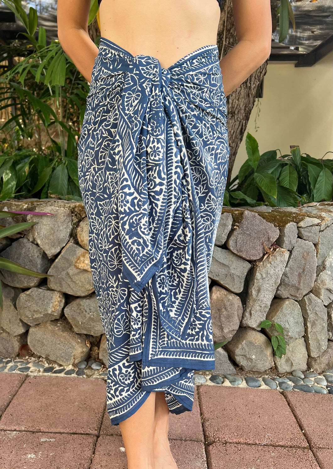 Coral Sunset Sarongs (Blue Fan Leaf)