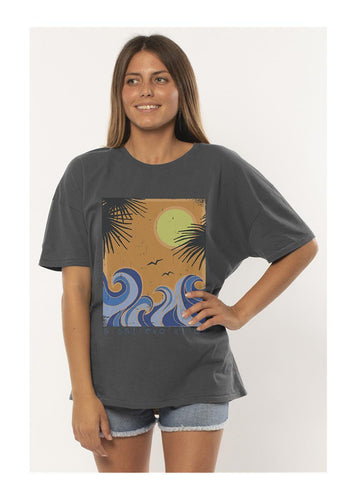 Sisstr Swirls Boyfriend Knit Tee (Charcoal) - KS Boardriders Surf Shop